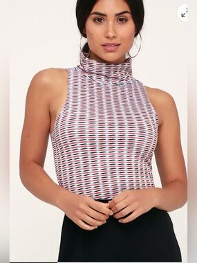 Free People Little Baby Blue Multi Print Turtleneck Crop Top